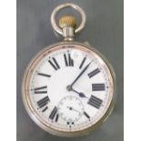 Early 20th century Goliath silver plated English Lever pocket watch: (Some damage to dial).