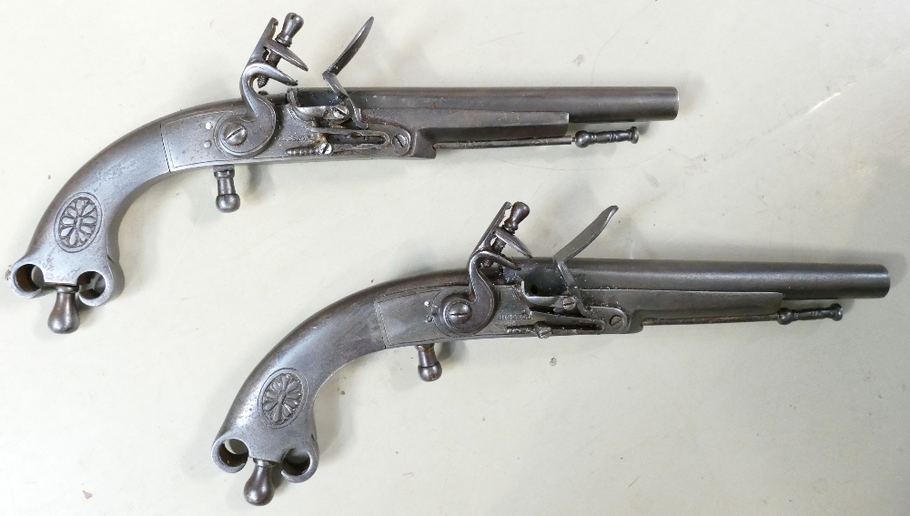Pair of Flintlock Pistols: Royal Highland regiment steele dress Flintlock pistols.