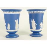 Wedgwood Dip Jasper Vases: decorated with classical scene's dated 1988,