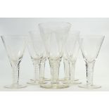 Set of 20th century Twist stem drinking glasses in various sizes: Tallest height 18cm.