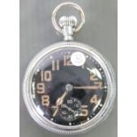 Silver plated WW2/WWII Military Lever pocket watch: With black dial and top winder.