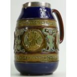 Doulton Lambeth commemorative Coronation jug Kind Edward VII & Queen Alexandra: With hallmarked