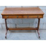 Reproduction cross banded Satinwood 2 drawer Library table: 2 dummy drawers noted,