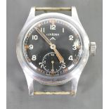 Lemania WWII military WW2 RAF wristwatch: Stainless steel case with the back plate marked with