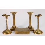 A collection of 19th century Brass ware to include: Two pairs of candlesticks together with later
