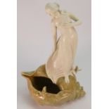 Art Nouveau Continental figure of a Lady in Flowing Dress Standing on Sea Shell: Impressed numbers