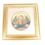 19th Century Minton Earthen Ware Dish: Hand Painted with the Angel Gabriel framed in later gilt