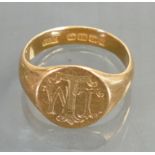 18ct gold gents signet ring, 6.