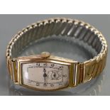 Vertex Art Deco 9ct gold gentlemans wristwatch: With expandable gold plated bracelet.