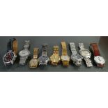 Group of 9 gents watches: Includes Seiko, Zeitner, Uno (missing hands), Matterhorn,