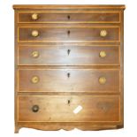 Mahogany inlaid Apprentice chest of drawers: 37cm height,