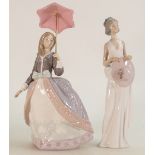 Lladro figures of girls: Comprising girl with umbrella (boxed) and girl holding a hat,