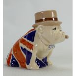 Rare Royal Doulton model of a seated Derby Bulldog: Miniature sized Bulldog draped with union jack