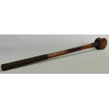 Tribal Art, a 19th century Zulu hardwood Knobkerrie: The shaft and handle with wire binding,