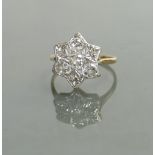 18ct diamond cluster ladies ring: The four main diamonds approx .20pts each & 4mm wide, size N, 3.