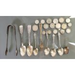 A collection of silver items: Including spoons,