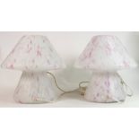 Pair of mid century Murano type glass Mushroom shaped table lamps: Height 20cm