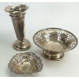 Collection of hallmarked silver: Includes circular basket (handle missing),