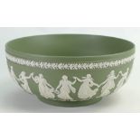 Wedgwood green & white Jasperware prestige dancing hours bowl: Dated 1981, diameter 25.5cm.
