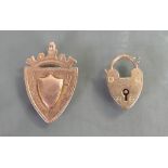 9ct Rose gold items: Including heart shaped clasp and Shield pendant, 5.8 grams.