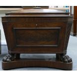 Regency Mahogany Cellarette Sarcophagus wine cooler: With canted shallow hinged lid,