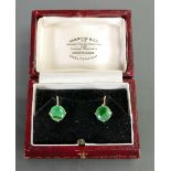 Pair Vintage 9ct gold ladies earrings set with Jade stones: In original box.