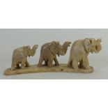 Carved Soapstone miniature model of three Elephants: Length 12 x height 4.25cm.