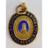 9ct gold Enameled long service medal: for W.T. Copeland & Sons 1966, 8.2 grams.