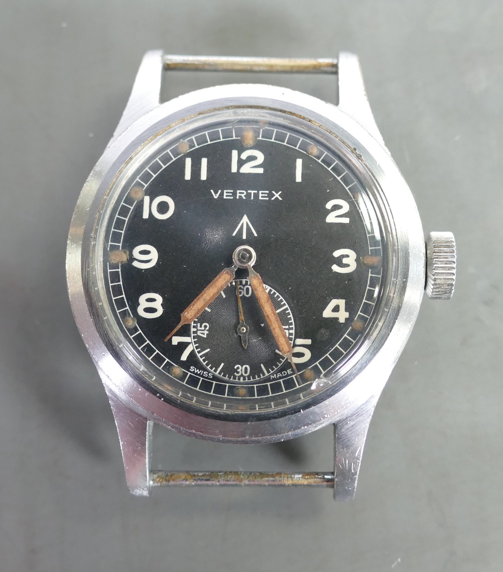 Vertex WWII military wristwatch: WW2 wristwatch with stainless steel case with the back plate