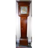 Early oak longcase clock with square brass dial by Whitehurst of Repton, dial 28cm,