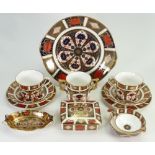 Royal Crown Derby Imari items to include: 2 trios, plate, dishes etc.