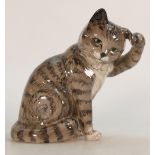 Beswick seated cat scratching ear model 1877: In grey Swiss roll colours.