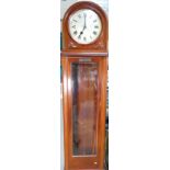 Art Deco Mahogany Longcase Clock: c1930 round silvered dial on three weights (musical) in Mahogany