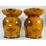 Two large Doulton Burslem Tudor pattern Morrisian bulbous vases: Very substantial vases,