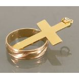9ct gold wedding ring & crucifix: 3.6 grams.