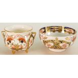 19th Century Crown Derby Imari items: Two handled cauldron and small bowl.