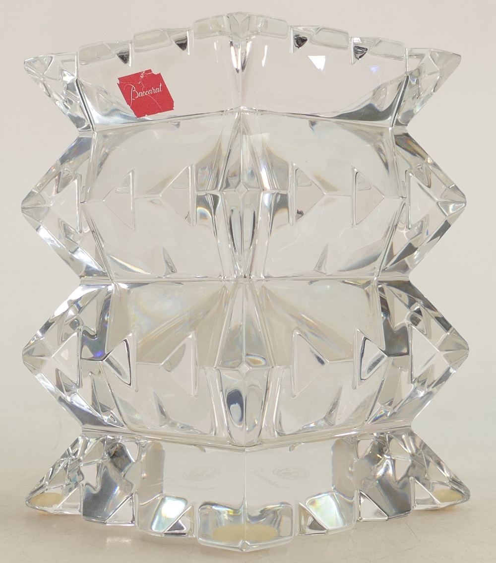 Baccarat vintage crystal square vase: Etched mark to base and label, height 11cm. - Image 3 of 4