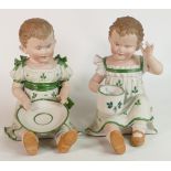 Continental Piano Baby figures: With babies playing with cup and saucers, height.