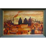 Rowntree, Oil painting on board of industrial Potteries scene dated 1974 in original frame,