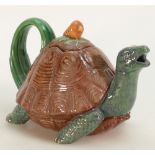 Minton Majolica model of a Tortoise Teapot: Archive series, height 12cm.