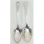 Two hallmarked silver serving spoons: George III & Victoria London 1815 & 1850, 126.5g.