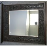 Carved Oak Art Nouveau style Wall mirror: Width 89cm x 83cm height