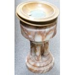 A small turned Alabaster Church Font: Cylindrical form with upper section mounted on four columns,