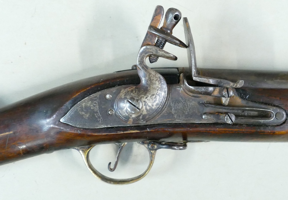 Brown Bess Musket: George III and tower on lock, Board of ordinance marks on stock. - Image 4 of 4