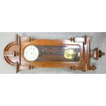19th century Vienna single weight Wall clock: In walnut case, overall height 98cm x w32cm.