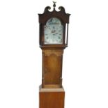 Oak Longcase clock, J Whiteley Soyland: 30 hour long case with arch painted dial.