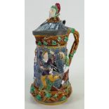 19th Century Minton Majolica embossed Tower jug: Decorated all around with medieval dancing figures