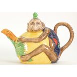Minton Majolica model of a Monkey Teapot: Archive series, height 13cm.