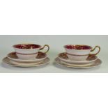 Wedgwood pair of trios in the rare burgundy Astbury design: (6)