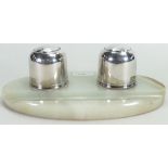 Art Deco silver & onyx inkstand: Unusual sliding tops to the wells,
